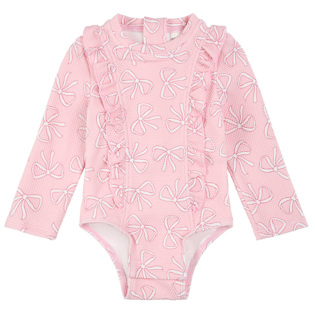 Pink Bow Full Zip Swimsuit