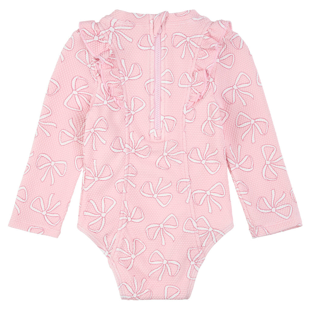 Pink Bow Full Zip Swimsuit